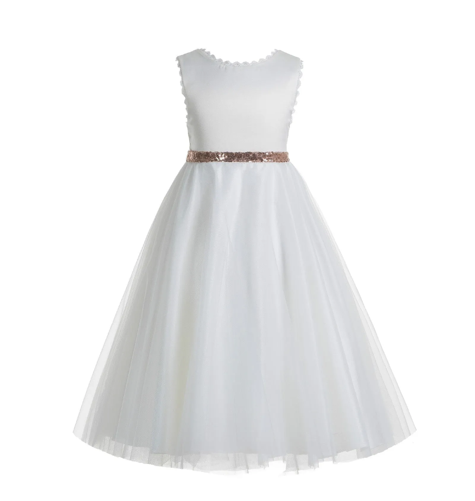 Ivory V-Back Lace Edge Junior Flower Girl Dress Holy Baptism First Communion Christening Dresses 183
